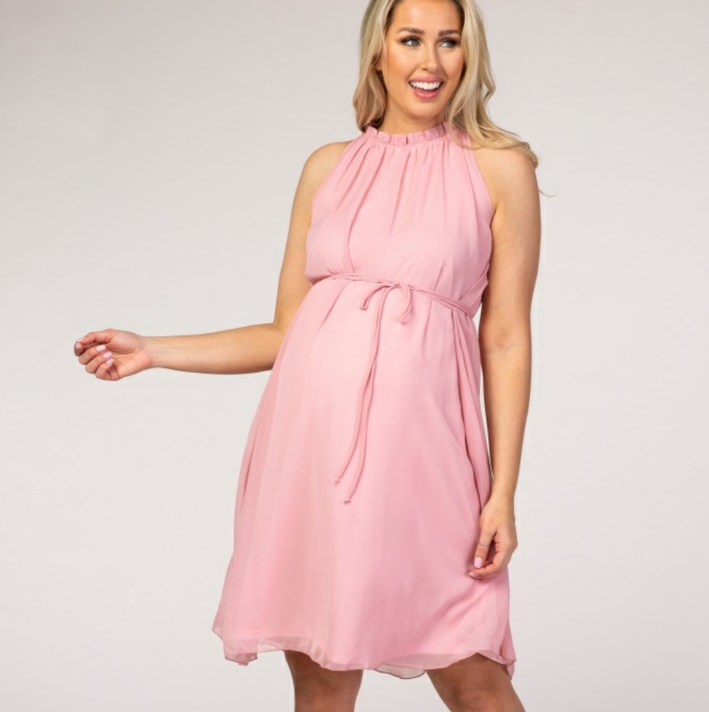 Pink Blush Pink Chiffon High Neck Maternity Dress S